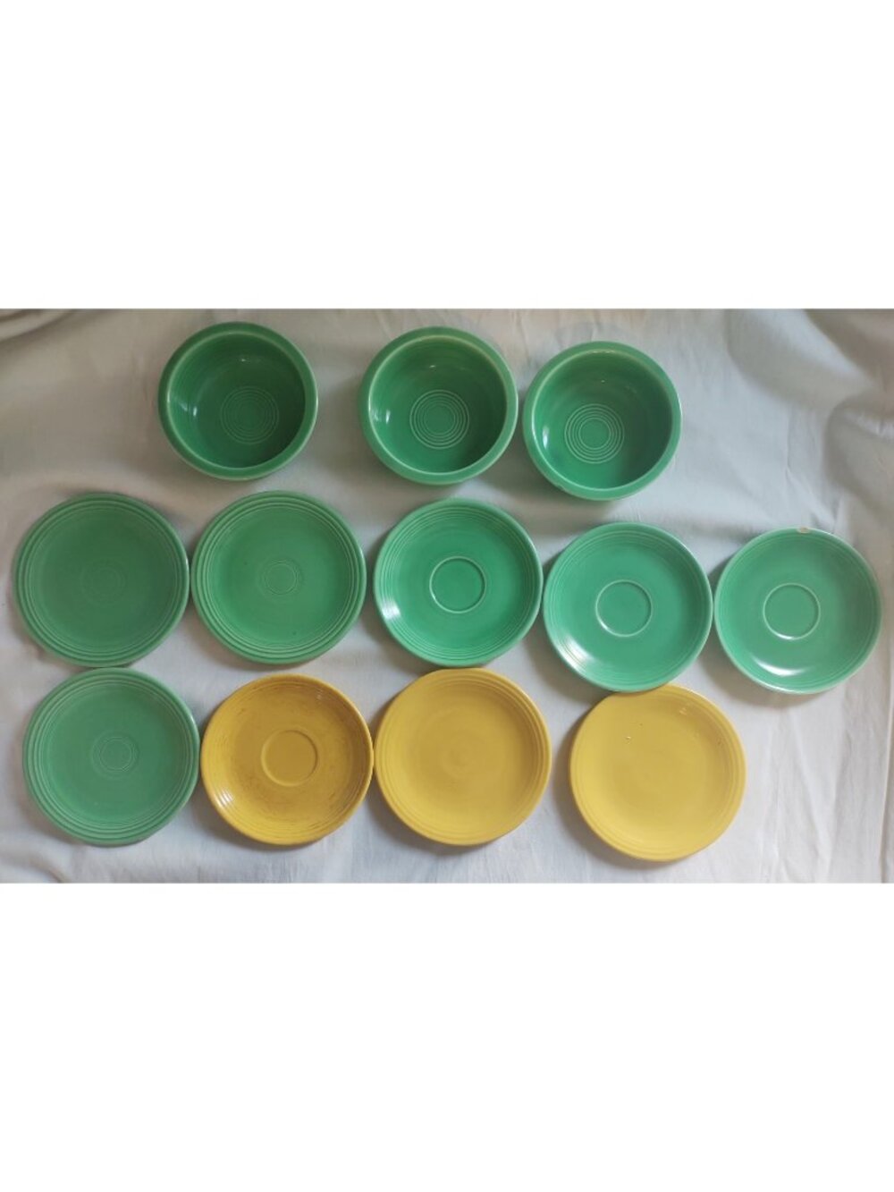 Vintage Fiesta Yellow Green Plates Bowls Cups Platter Lot